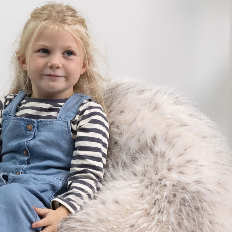 Kids Kingston Luxus-Kunstfell-Sitzsack – Schneeleopard