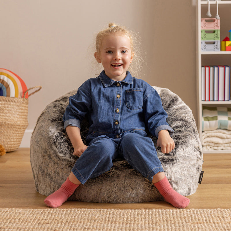 Kunstfell-Sitzsack von für Kinder, Grau