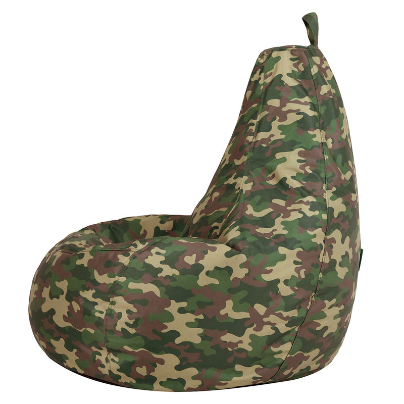 Sitzsack mit Rückenlehne für Gamer, wasserabweisend, grünes Camouflage-Muster  