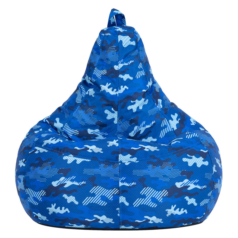 Gaming-Sitzsack mit Rückenlehne, wasserabweisend, blaues Camouflage-Muster 