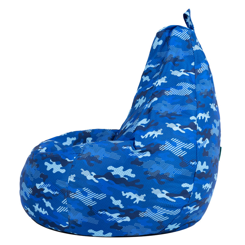 Gaming-Sitzsack mit Rückenlehne, wasserabweisend, blaues Camouflage-Muster 