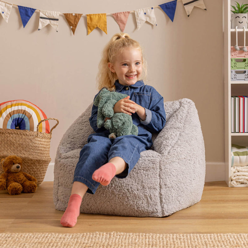 Natalia Sessel-Sitzsack für Kinder, Teddy-Fleece, Grau