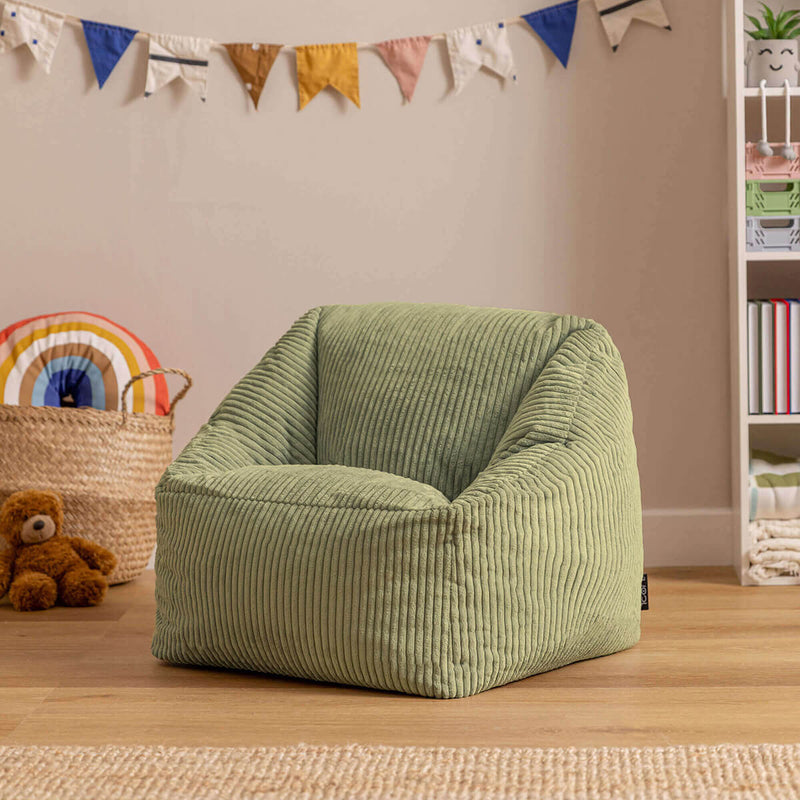 Morgan Sessel-Sitzsack für Kinder, Cord, Salbeigrün