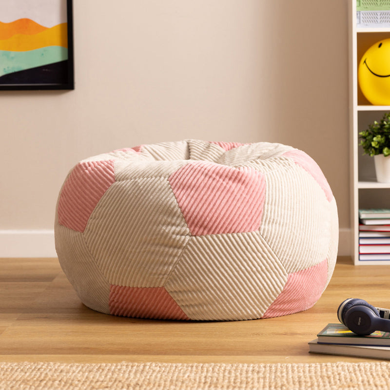 Klassischer Sitzsack für Teens, Cord, Fußball-Print, Hellrosa