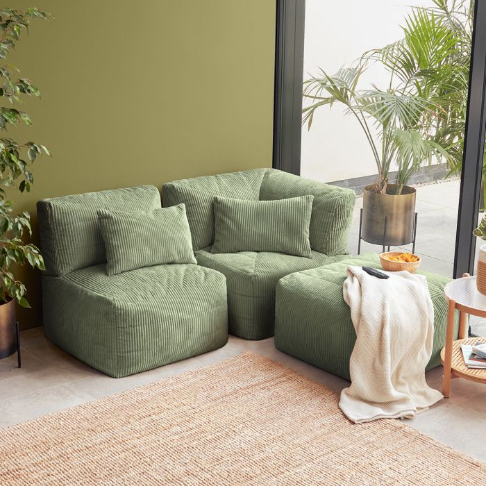 Noa Modularer Sitzsack-Sofa, Jumbo Cord, Salbeigrün 