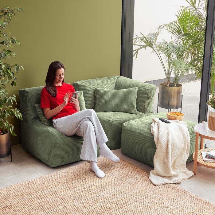 Noa Modularer Sitzsack-Sofa, Jumbo Cord, Salbeigrün 