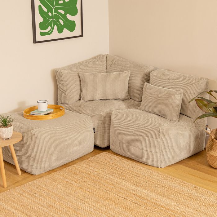 Noa Modularer Sitzsack-Sofa, Jumbo Cord, Steingrau