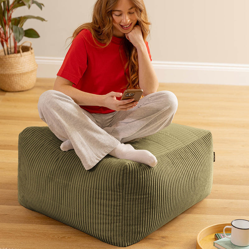 Noa Modularer Sitzsack-Fußhocker, Jumbo Cord, Salbeigrün 